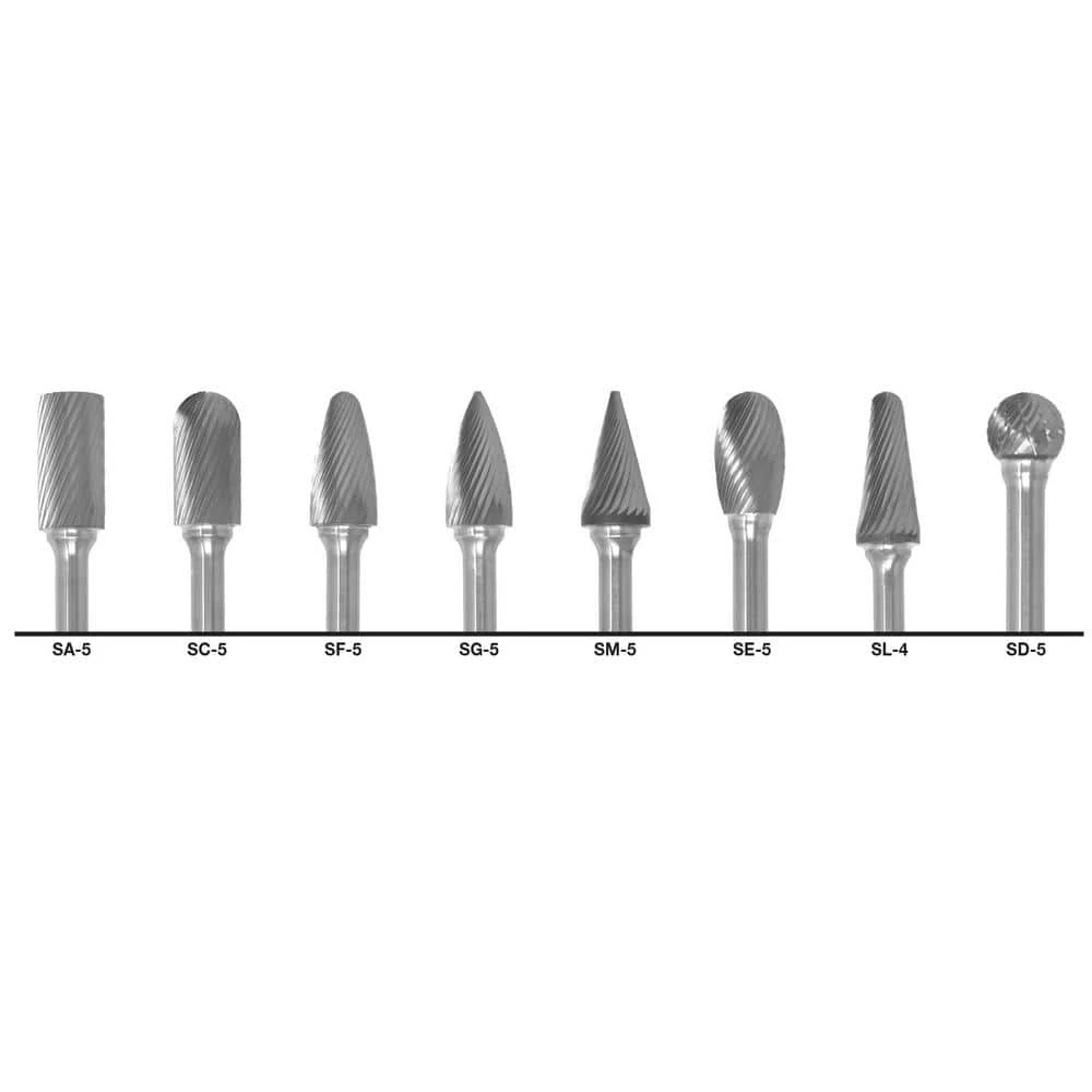 1/2 in. Dia Standard Cut Carbide Burr Set with 1/4 in. Steel Shanks Set (8-Piece) by CLE-LINE 3 1/2 in. Dia Standard Cut Carbide Burr Set with 1/4 in. Steel Shanks Set (8-Piece) by CLE-LINE