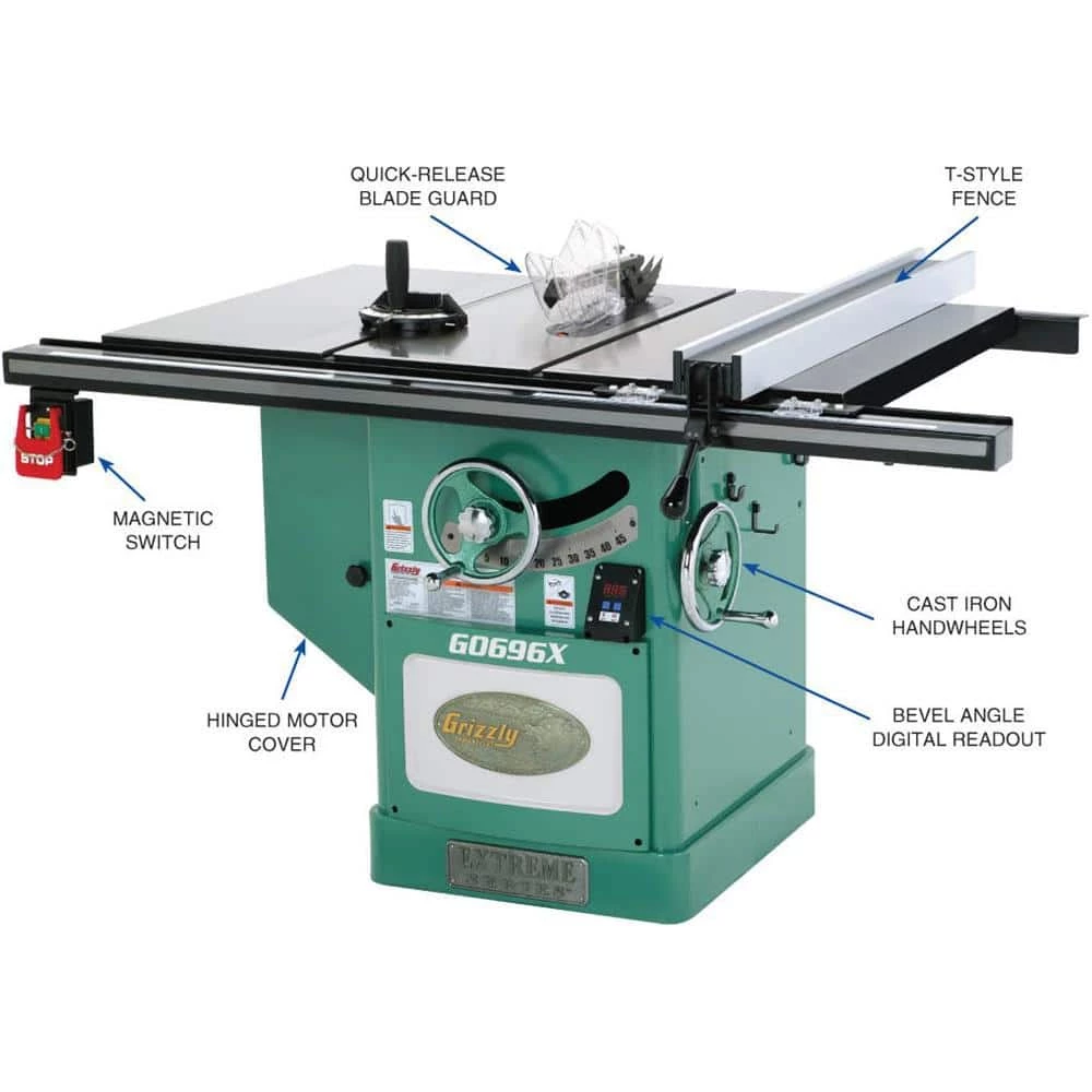 12 in. 5 HP 220-Volt Extreme Series Left-Tilt Table Saw by Grizzly Industrial 4 12 in. 5 HP 220-Volt Extreme Series Left-Tilt Table Saw by Grizzly Industrial - Image 2