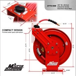 3/8 in. MNPT x 50 ft. Hybrid Rubber Hose - 300 Max PSI, Auto- Retractable Air Hose Reel Steel Dual Arm by Milton 15 3/8 in. MNPT x 50 ft. Hybrid Rubber Hose - 300 Max PSI, Auto- Retractable Air Hose Reel Steel Dual Arm by Milton -Cheap Milton Store milton air hoses 2770 50d 76 1000